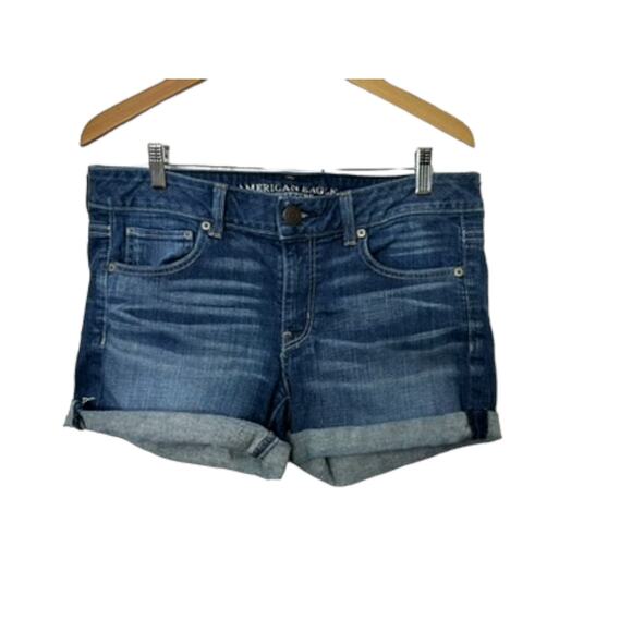 Denim & Co Dark Rinse Distressed Cut Off Denim Jean Shorts Women's Sz 12 - Picture 1 of 7